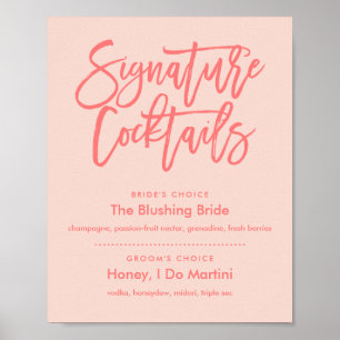 Chic Hand Lettered Coral Namnteckning Cocktails Me Poster