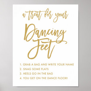 Chic Hand Lettered Guld Bröllop Dancing Feet Sign Poster