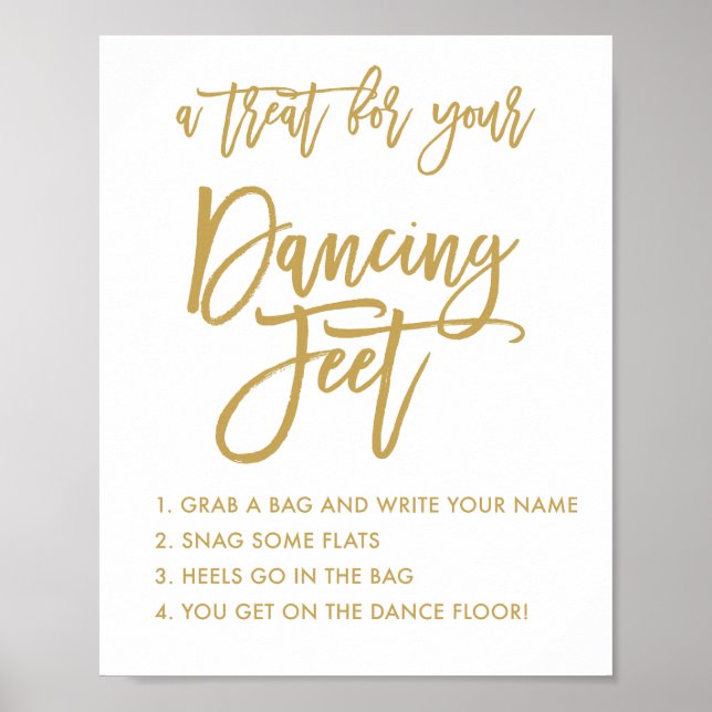 Chic Hand Lettered Guld Bröllop Dancing Feet Sign Poster (Framsidan)
