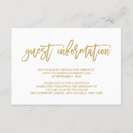 Chic Hand Lettered Guld Bröllop Guest Information Tilläggskort