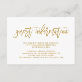 Chic Hand Lettered Guld Bröllop Guest Information Tilläggskort