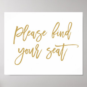 Chic Hand Lettered Guld Bröllop Hitta ditt säte Poster