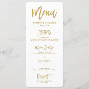 Chic Hand Lettered Guld Bröllop Menu Meny