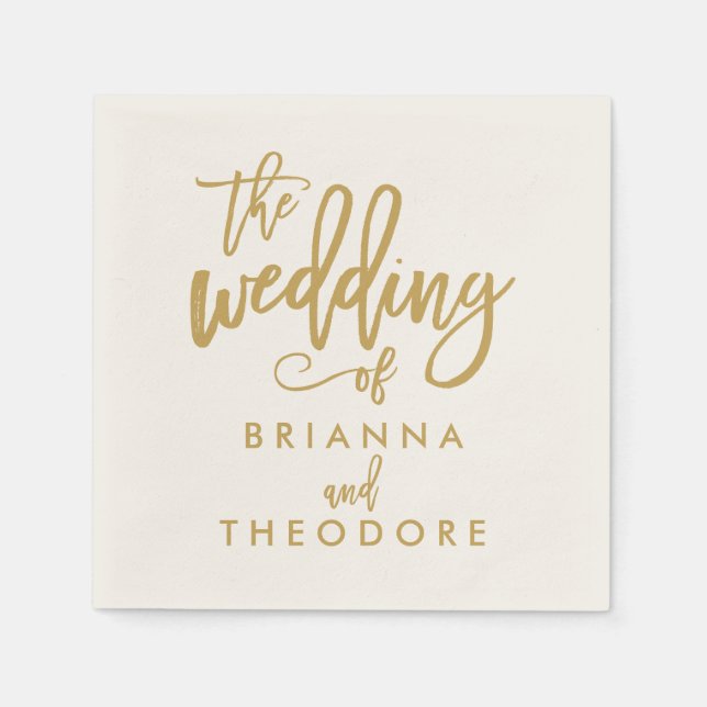 Chic Hand Lettered Guld Bröllop Napkins Pappersservett (Framsidan)