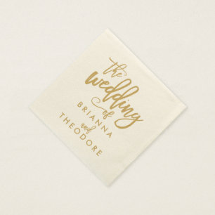 Chic Hand Lettered Guld Bröllop Napkins Pappersservett