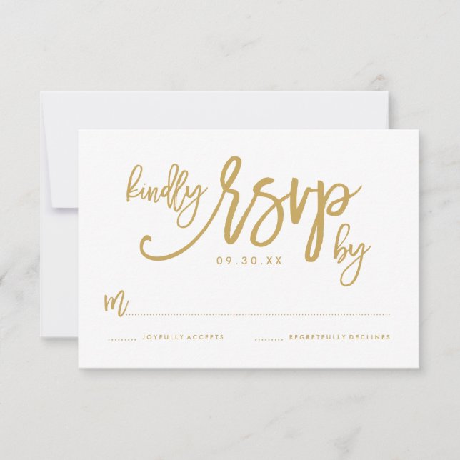 Chic Hand Lettered Guld Bröllop OSA Card Kort (Framsida)