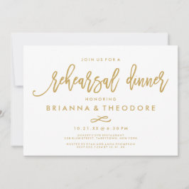 Chic Hand Lettered Guld Bröllop Rehearsal Dinner Inbjudningar