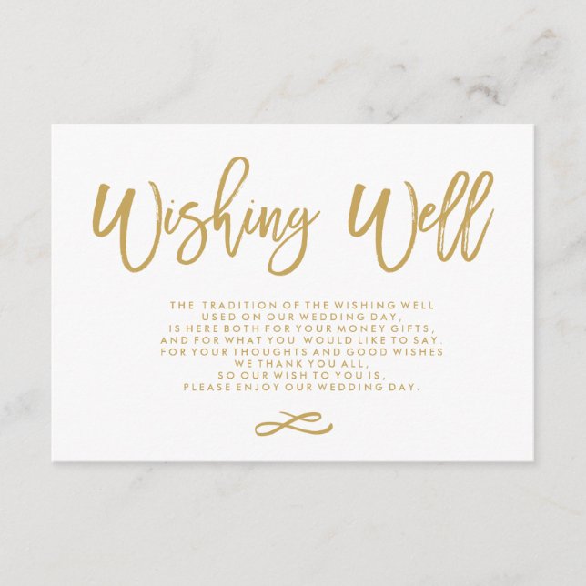 Chic Hand Lettered Guld Bröllop Wishing well Tilläggskort (Framsida)