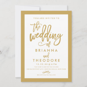 Chic Hand Lettered Guld bröllopsinbjudan Gräns Inbjudningar