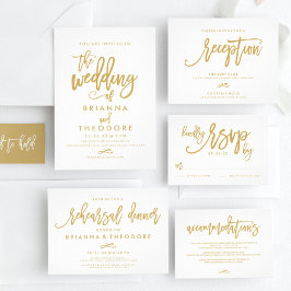 Chic Hand Lettered Guld bröllopsinbjudan Inbjudningar