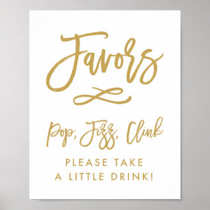 Chic Hand Lettered Guld Favors Pop, Fizz, Clink Poster