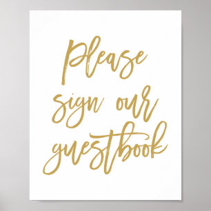 Chic Hand Lettered Guld Guestbook-tecken Poster