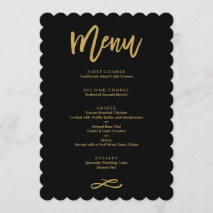 Chic Hand Lettered Guld och Black Bröllop Menu Meny