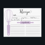 Chic Hand Lettered Lavender Whisk Recept Card Vykort<br><div class="desc">Köksrecept för snyggt Möhippa med en snyggt handskriven text med ett skript för svart typografi med en lavendel, rullstift och handmixer. Framsidan av vårt recept-kort ger utrymme för en receptitel, från köket och ingrediensutrymme. Vänd riktningarna för recept-kortsvyn. Besök vår butik för att matcha inbjudningskort för möhippa Tillgänglig i vår butik...</div>