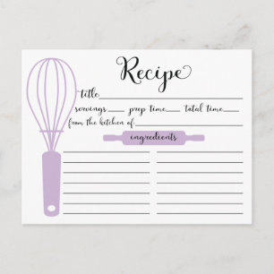 Chic Hand Lettered Lavender Whisk Recept Card Vykort