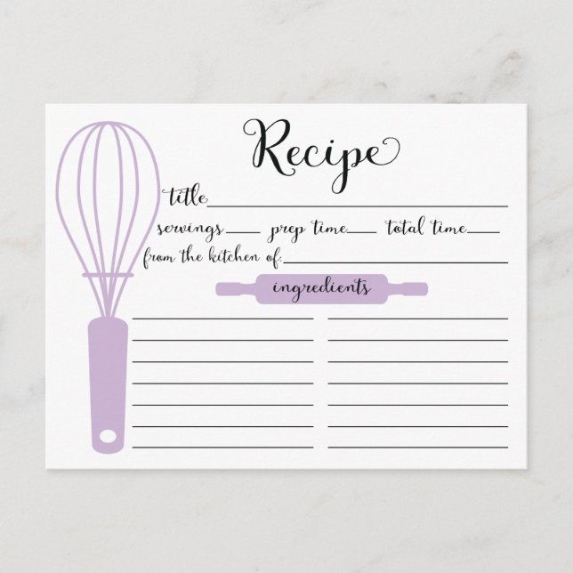 Chic Hand Lettered Lavender Whisk Recept Card Vykort (Framsida)