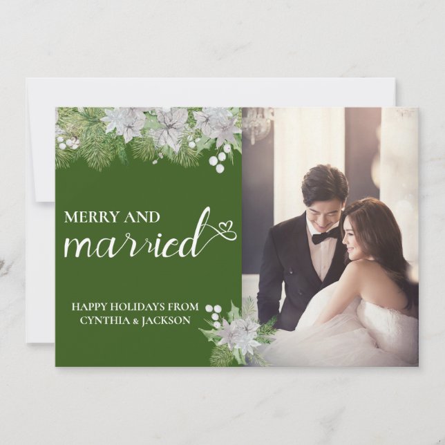 Chic Hand Lettered Marry Married Photo Gräs Drop Julkort (Framsida)