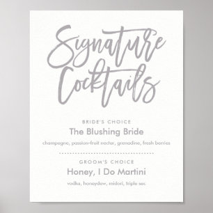 Chic Hand Lettered Namnteckning Cocktails Menu Poster