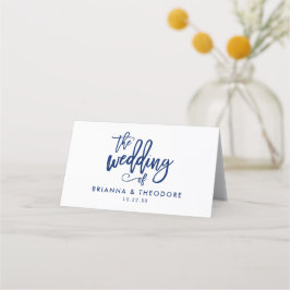 Chic Hand Lettered Navy Bröllop Folat Escort Card Placeringskort
