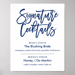 Chic Hand Lettered Navy Namnteckning Cocktails Men Poster