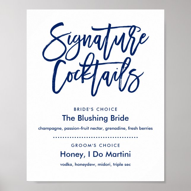Chic Hand Lettered Navy Namnteckning Cocktails Men Poster (Framsidan)