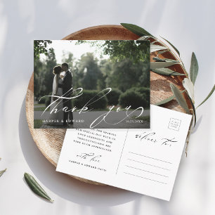 Chic Hand Lettered Photo Bröllop Tack Vykort