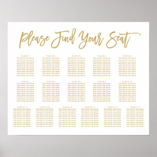 Chic Hand Lettered Seating Chart Guld 16 bord Poster
