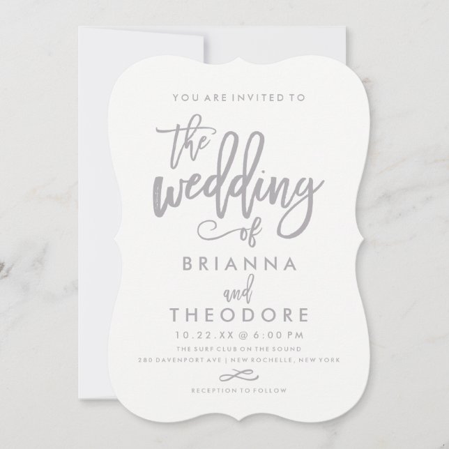 Chic Hand Lettered Silver bröllopsinbjudan Inbjudningar (Framsida)