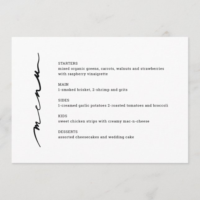 Chic Hand Lettered Wedding Reception Menu Meny (Framsida)