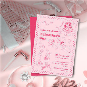 Chic Hand plockade Champagne Galentine's Day Party Inbjudningar