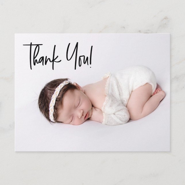Chic Handlettering av Flicka Photo Birth Tack Vykort (Framsida)