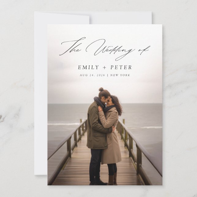 Chic Handskriven Dubbla, sidfoto Bröllop Inbjudningar (Framsida)