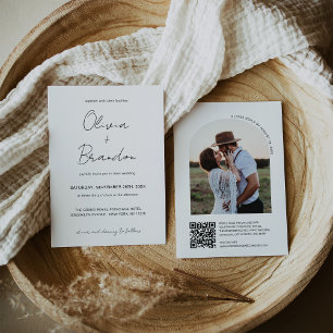 Chic Handskriven QR-kod, Ram-foto Bröllop Inbjudningar