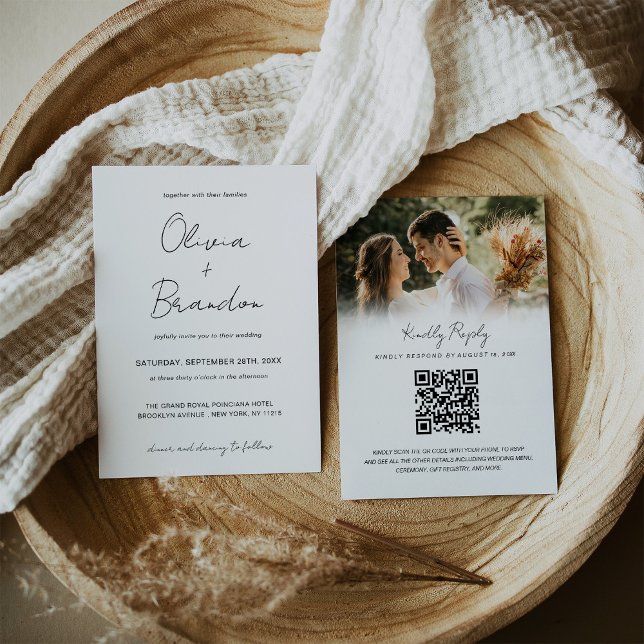 Chic Handskrivet skript QR-kodfoto Bröllop Inbjudningar (Chic Handwritten Script QR Code Photo Wedding Invitation
)