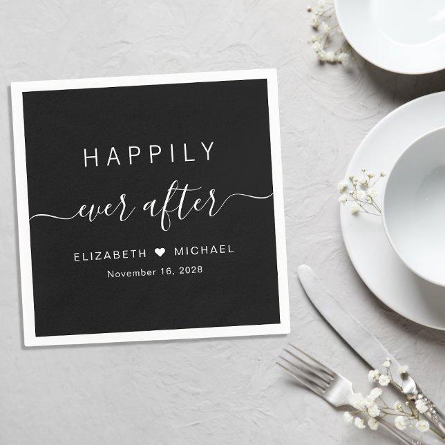 Chic Happily Ever After Svart Bröllop Pappersservett (Skapare uppladdad)