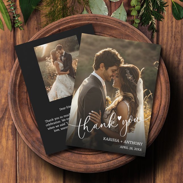 Chic Heart Bröllop Photo Tack Anteckningskort (Chic Heart Wedding Photo Thank You Note Cards feature your thank you on the back.)