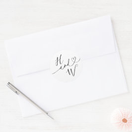 Chic Heart Initials Wedding Label Invitation Seals Runt Klistermärke