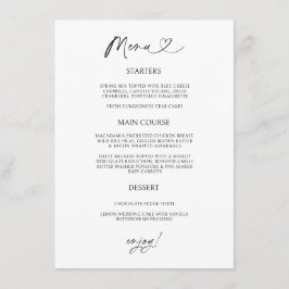 Chic Heart Menu Card Minimal Reception Dining Meny