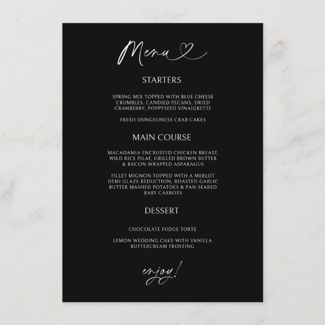 Chic Heart Menu Card Minimal Reception Dining Meny (Framsida)