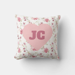 Chic Heart Monogram Initialer Rosa Blommigt Shabby Kudde