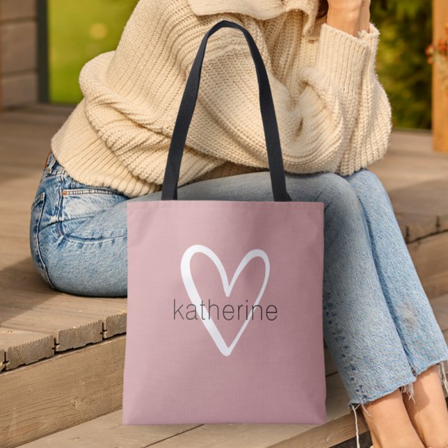 Chic Heart Personlig Dammtrosa Tygkasse (Custom Tote Bag by PartyInvitationShop.com)