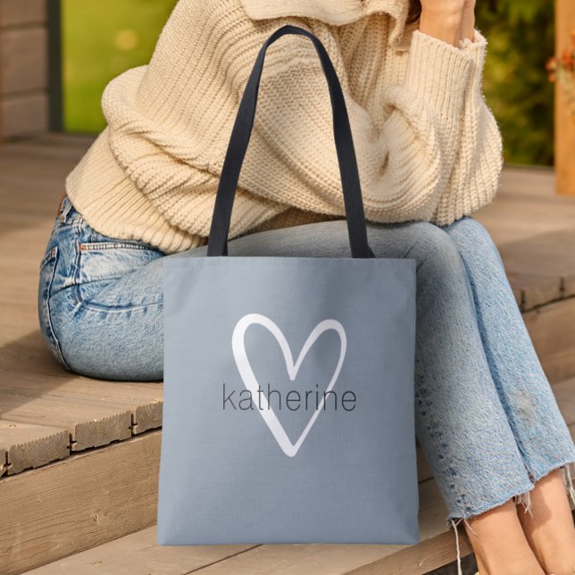 Chic Heart Personlig Dusty Blue Tygkasse (Custom Tote Bag by PartyInvitationShop.com)