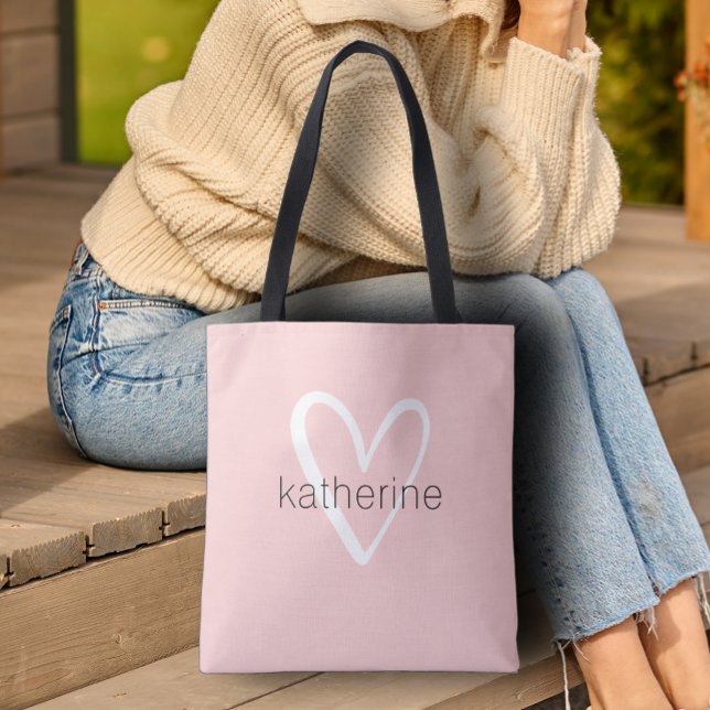 Chic Heart Personlig Rosa  Tygkasse (Custom Tote Bag by PartyInvitationShop.com)