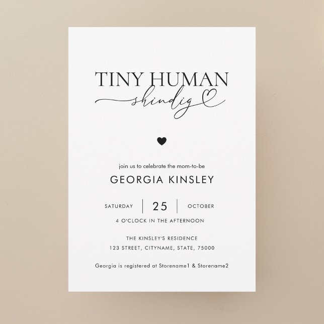 Chic Heart Script Tiny Human Shindig Baby Shower Inbjudningar (Skapare uppladdad)