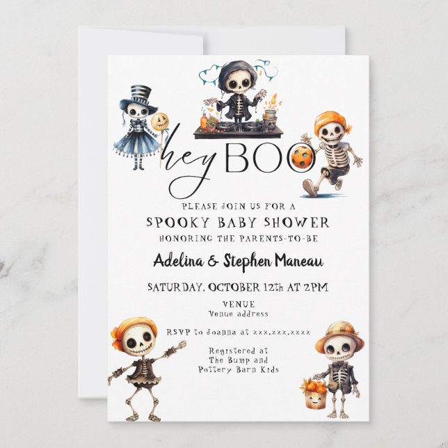 Chic Hej Boo Halloween Spooky Costume Baby Shower Inbjudningar (Framsida)