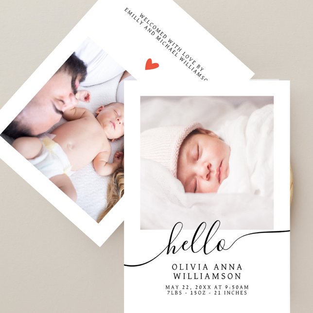Chic Hej Script Elegant Photo Baby annons Inbjudningar (Skapare uppladdad)