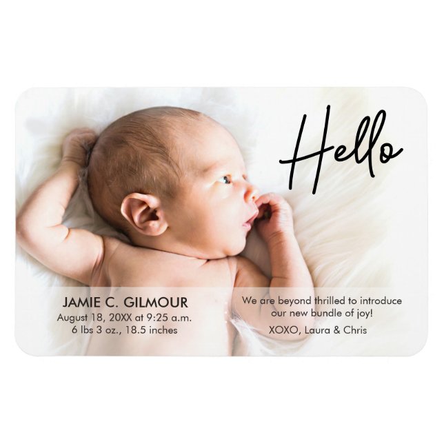 Chic Hej som introducerar Baby med Photo Namn Magnet (Horisontell)