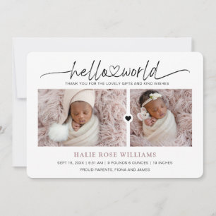 Chic Hej World Photo Collage Birth Meddelande