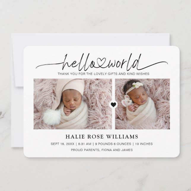 Chic Hej World Photo Collage Birth Meddelande (Framsida)