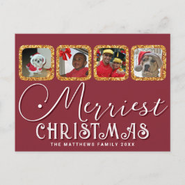 Chic Helgdag Photo Script Guld Red-jul Vykort